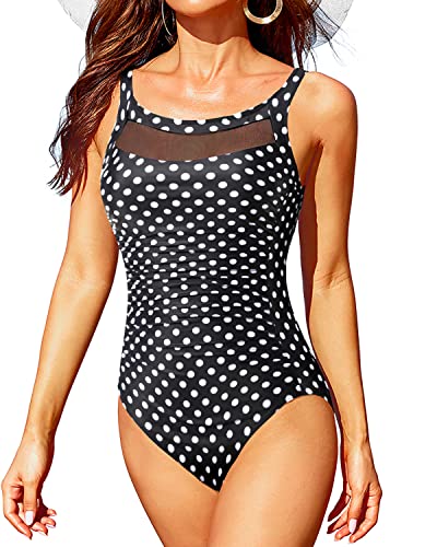 Vintage Tummy Control Mesh One Piece Swimsuits for Women Stylish