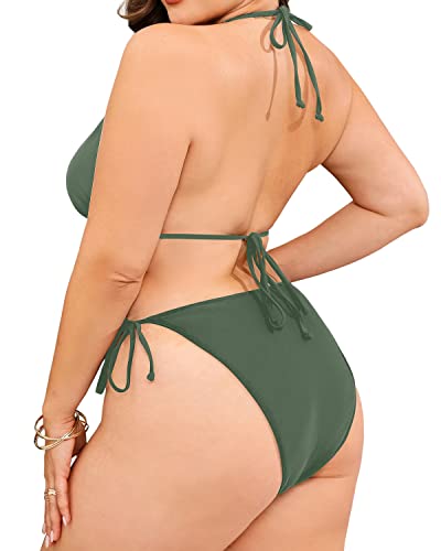 Hot-Sale Casual Olive Green Swimsuit Sexy Ribbed Bikini Set for