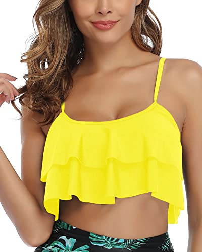 Fuller Bust Adorable Swimsuit Tank Top For Women-Neon Yellow